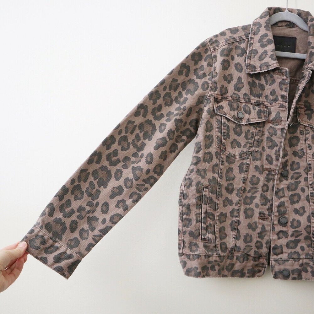Blank NYC Size S Catwalk Denim Trucker Jacket Animal Print Distressed - Picture 7 of 12